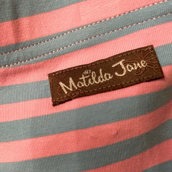 Matilda Jane NWT Girls Size 10 Blue and Pink Stripe Leggings with Ruffle - Picture 8 of 9